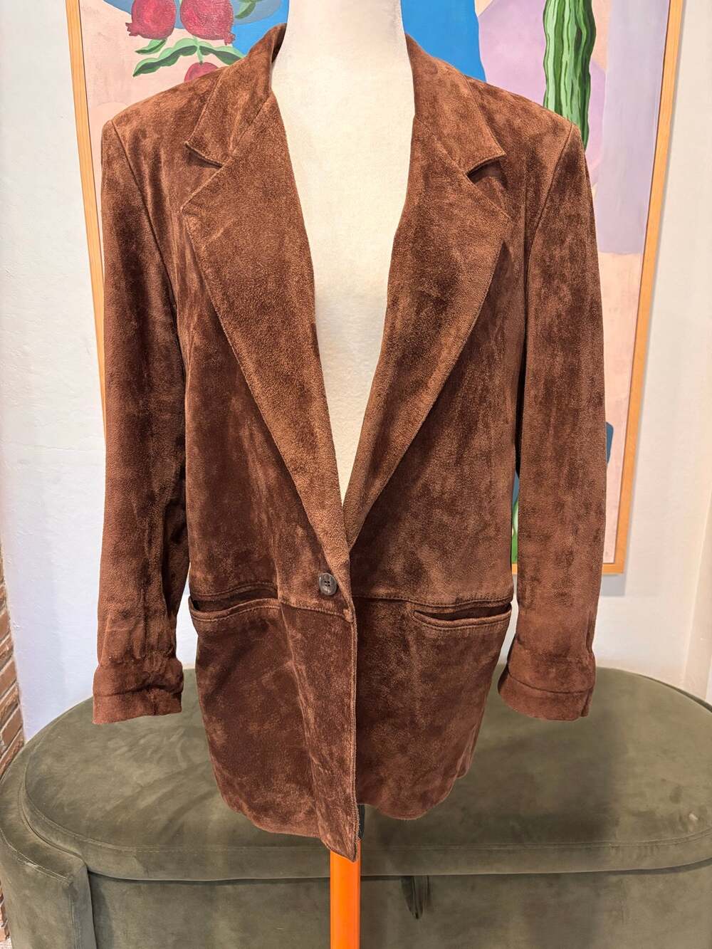 Vintage L.L. Bean Brown Suede Leather Blazer Womens 12 Longline Jacket